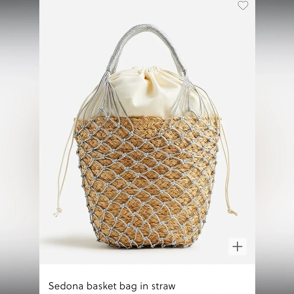 J. Crew Straw Tote with White Macrame Overlay